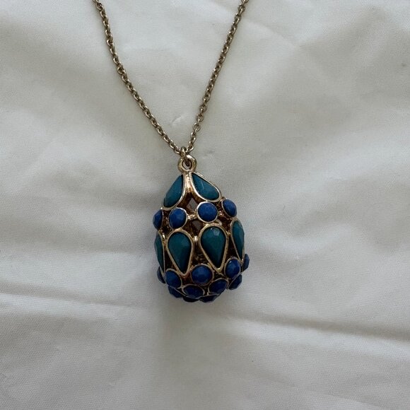 Vintage Egg Shaped (Inspired) Pendant with Lapis Lazuli Stones and 24" Chain NWT - Picture 3 of 7
